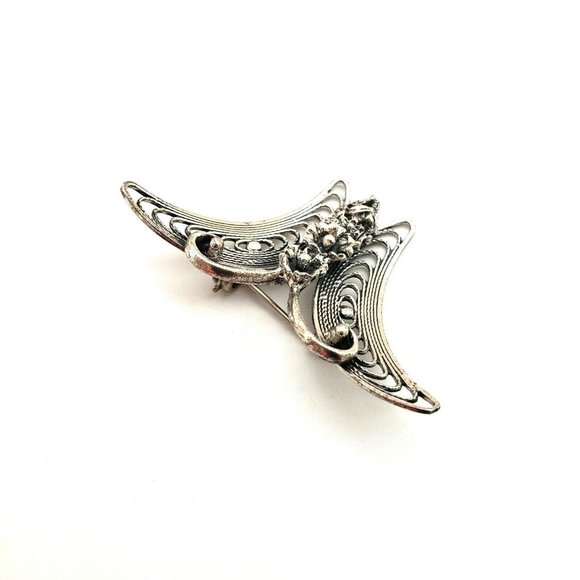 Beau Sterling Silver Flower Center Butterfly Brooch Pin Signed Vintage - Picture 5 of 12